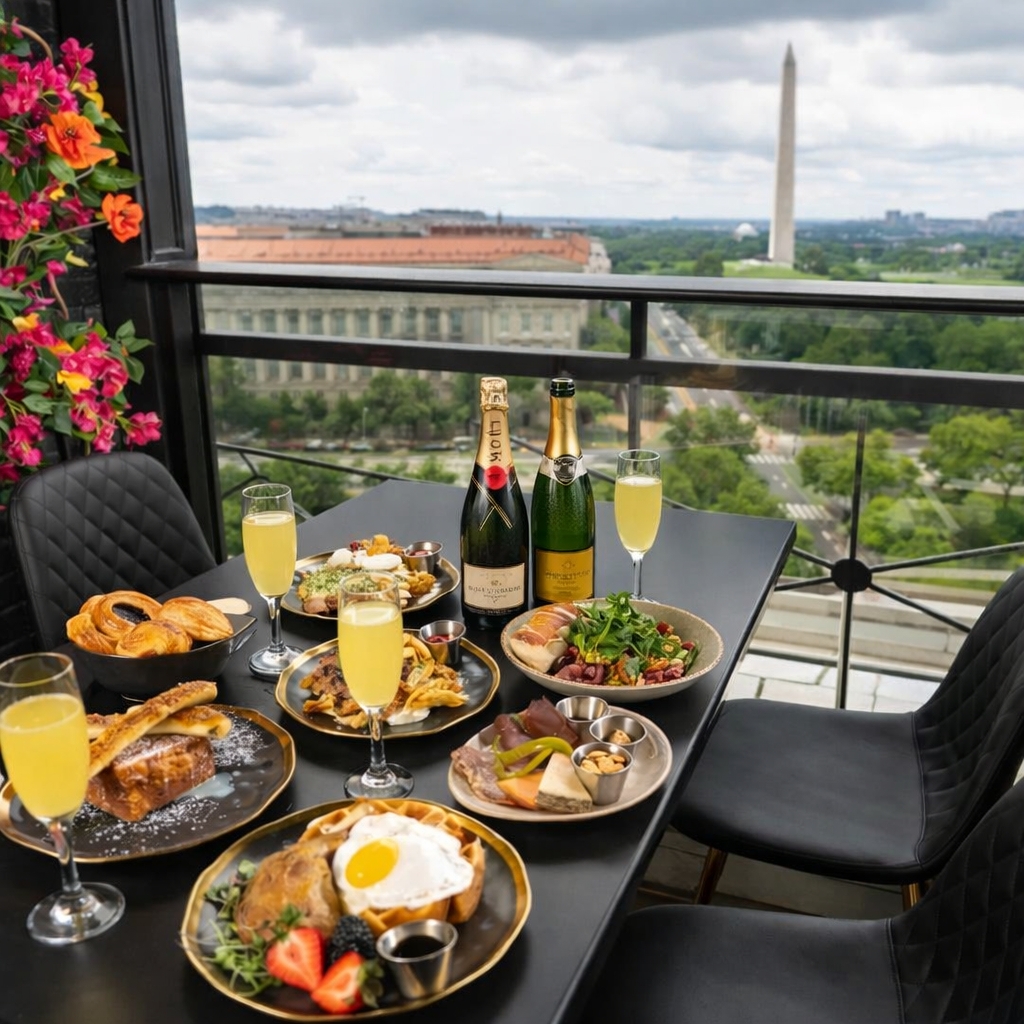 Rooftop Easter brunch in Washington DC with gourmet dishes and skyline views near the White House