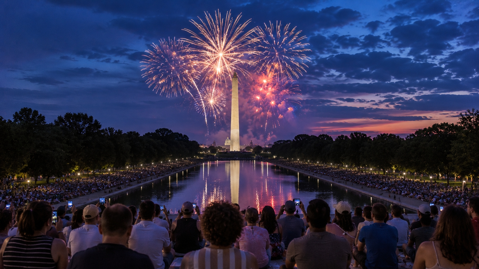 Fourth of July 2026 fireworks over the Washington Monument and National Mall in Washington, DC