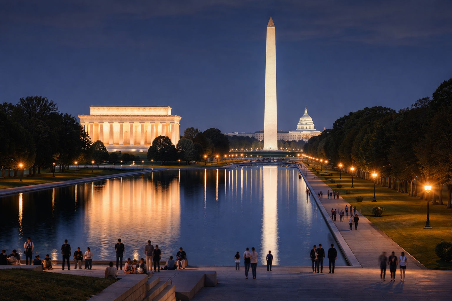 Free things to do in DC at night with illuminated monuments and evening walks along the National Mall in Washington DC