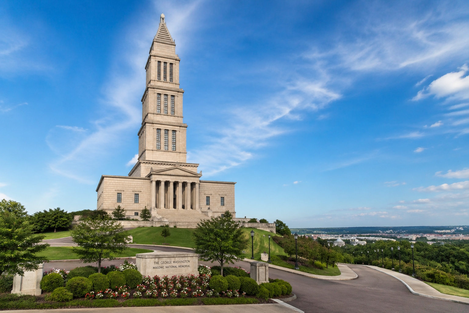 George Washington Masonic National Memorial in Alexandria, Virginia, a historic day trip from Washington DC with tower views and neoclassical architecture