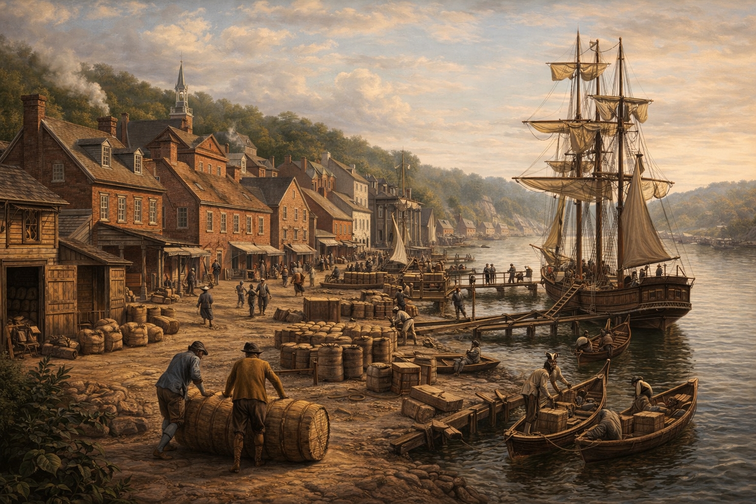 Historic Georgetown tobacco port along the Potomac River before Washington DC became the capital
