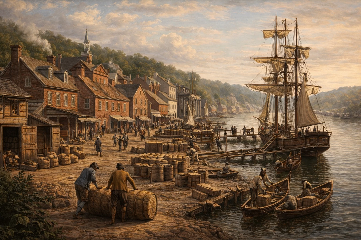 Historic Georgetown tobacco port along the Potomac River before Washington DC became the capital