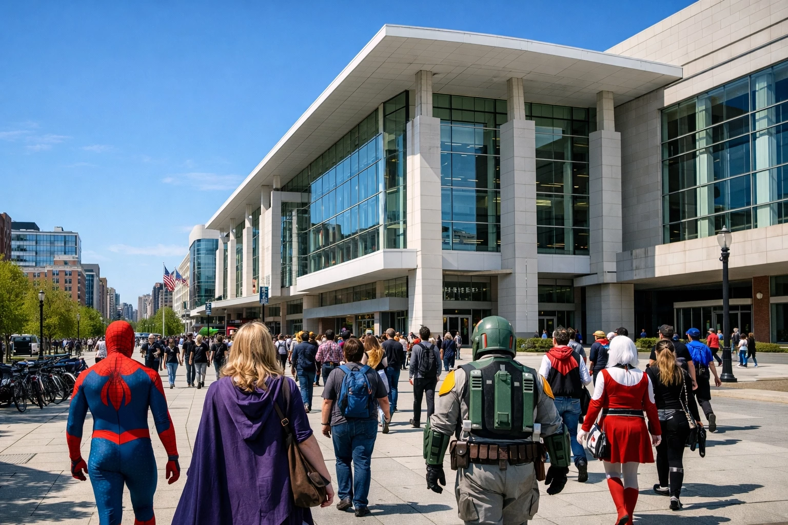 Downtown Washington, DC skyline near the White House during Awesome Con weekend