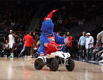 Washington wizards mascot on a basketball court