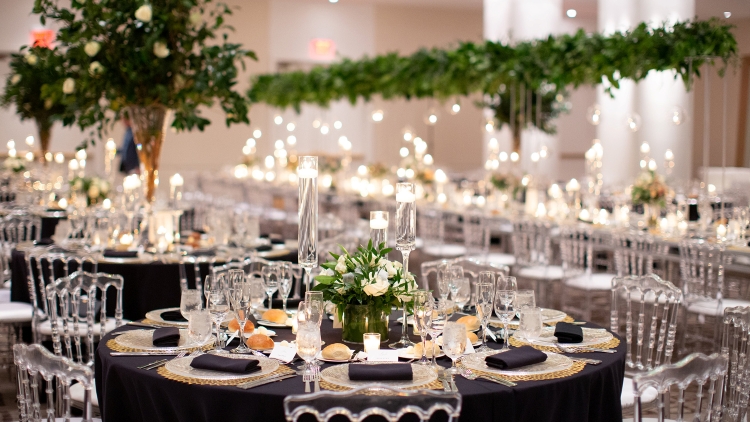 luxury ballroom wedding venue in Washington DC with elegant reception setup and floral decor