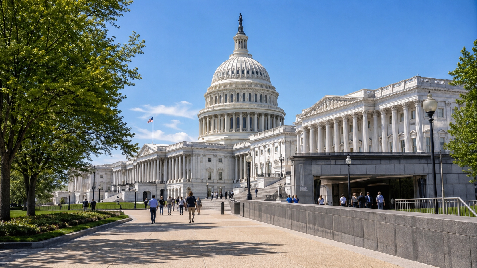 United States Capitol Building in Washington DC near the Capitol Visitor Center entrance for visitors planning a guided tour