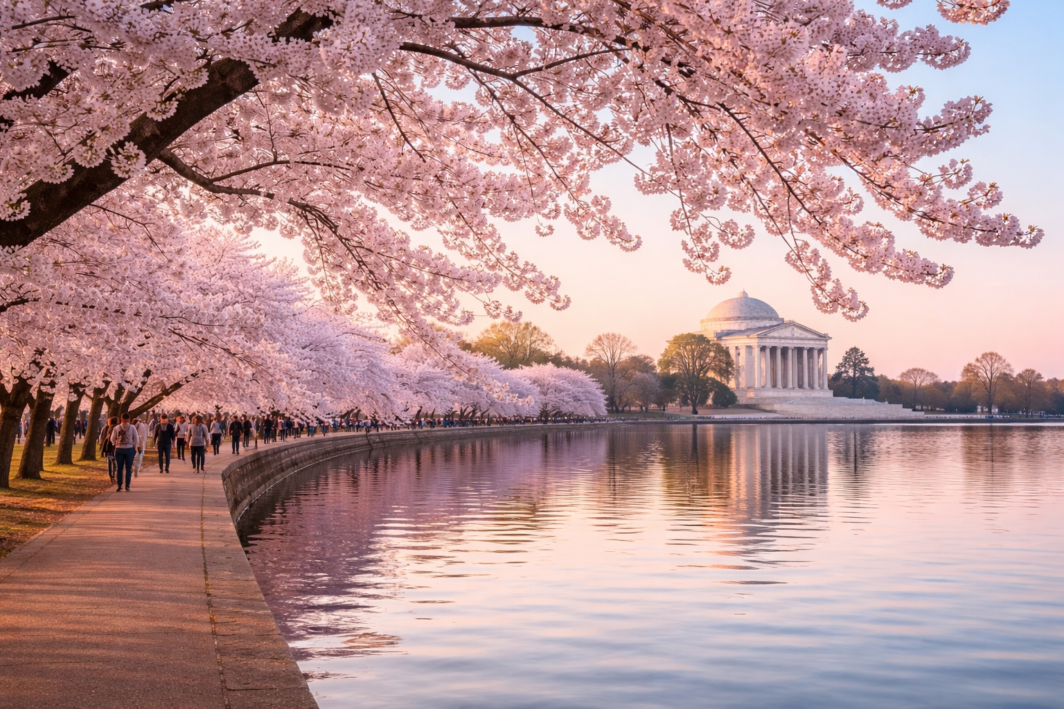 Cherry blossoms in full bloom at the Tidal Basin during the DC cherry blossom festival