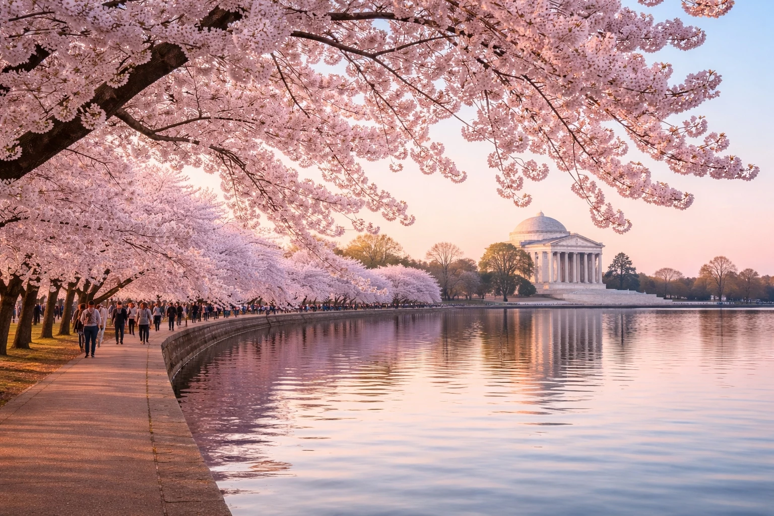 Cherry blossoms in full bloom at the Tidal Basin during the DC cherry blossom festival