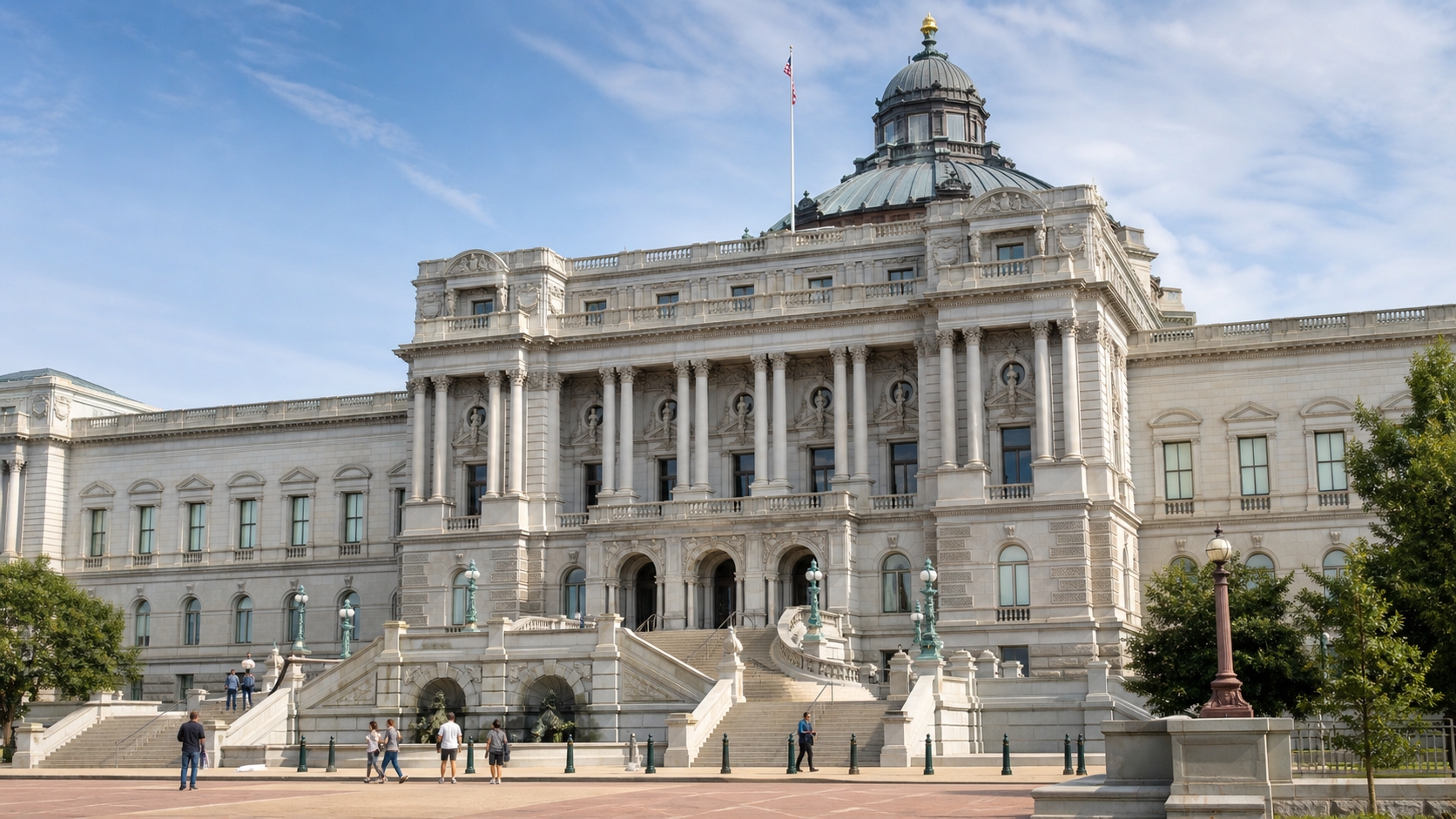 Library of Congress Thomas Jefferson Building in Washington DC near Capitol Hill, a landmark for visitors exploring history, exhibitions and architecture