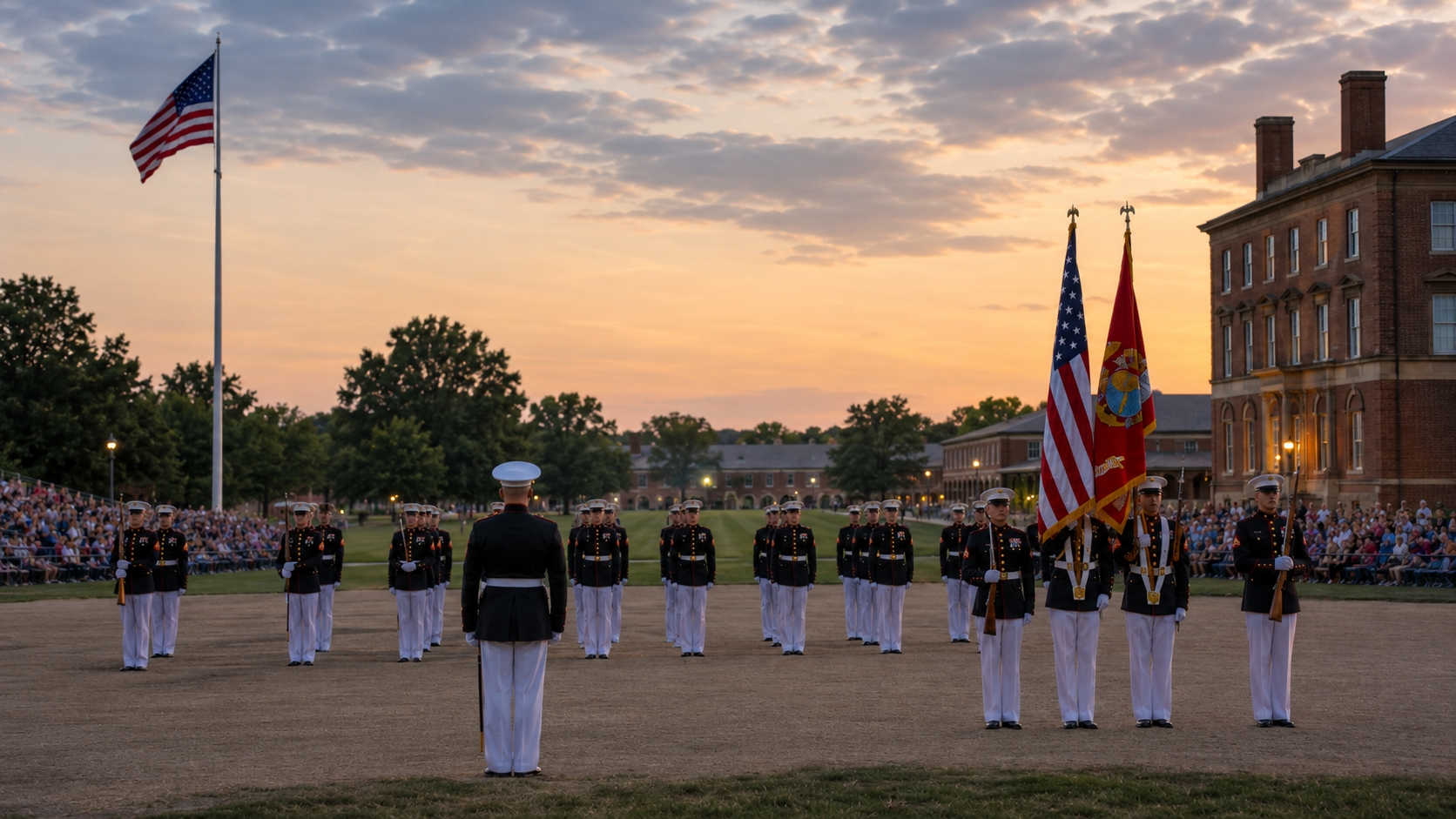 Ceremonial Marines performing at the Marine Barracks Friday Evening Parade at 8th & I in Washington DC