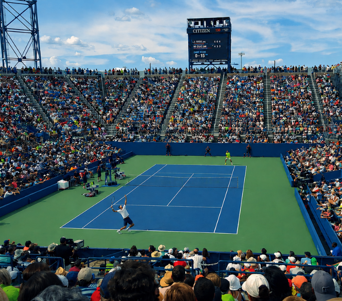 a tennis match in a stadium