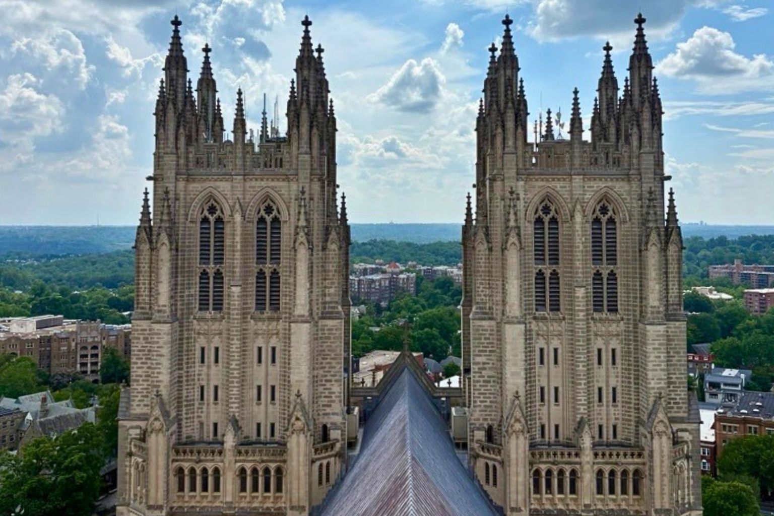 a tall building with towers