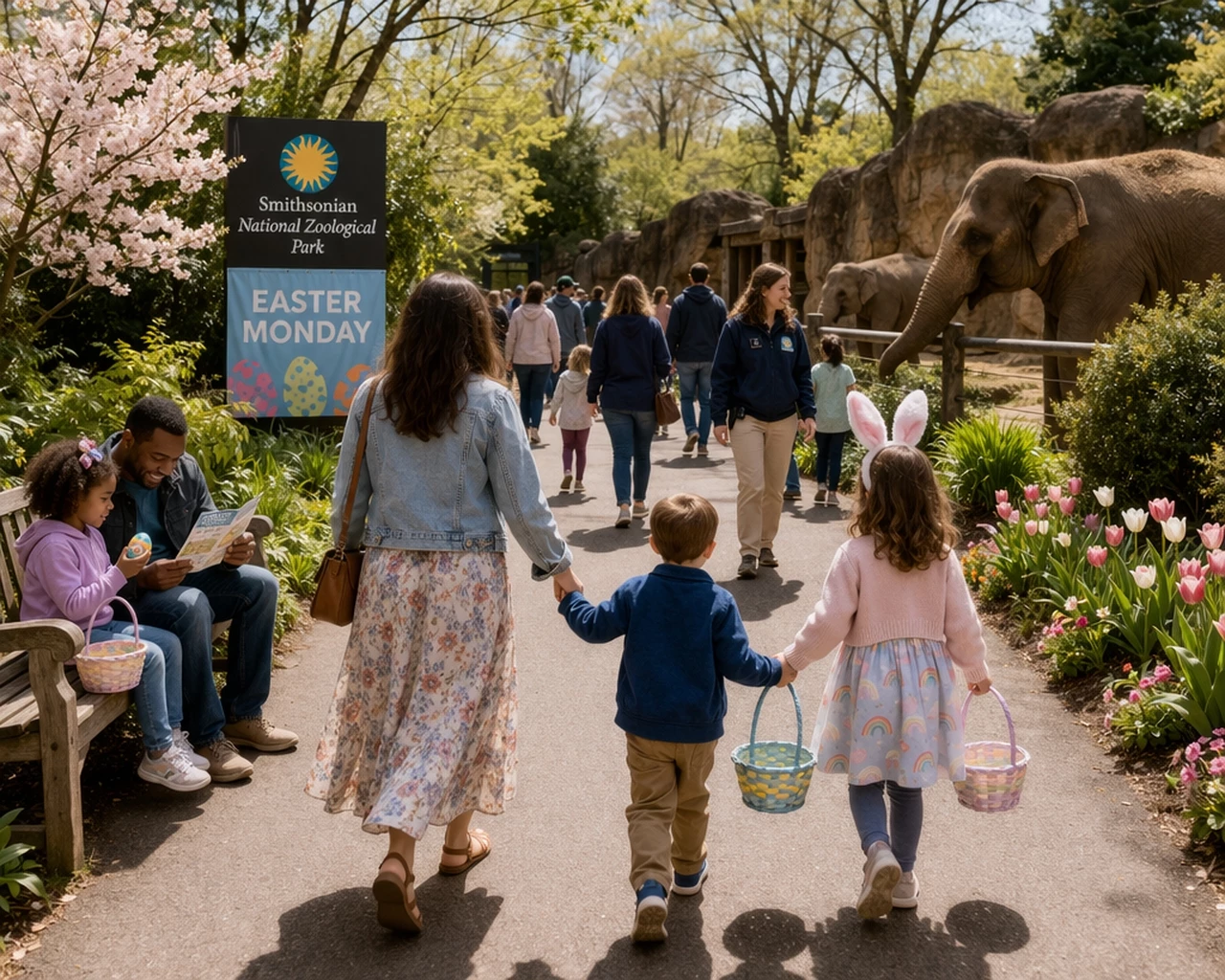 Families celebrating Easter Monday at the Smithsonian National Zoo in Washington DC