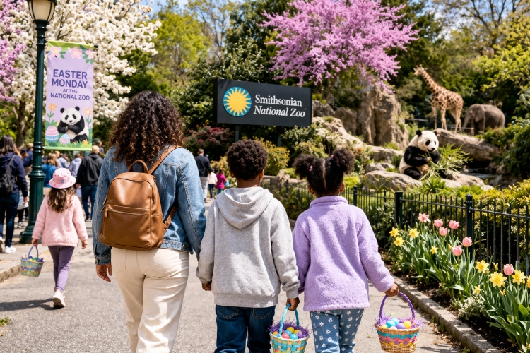 Families celebrating Easter Monday at the Smithsonian National Zoo in Washington DC