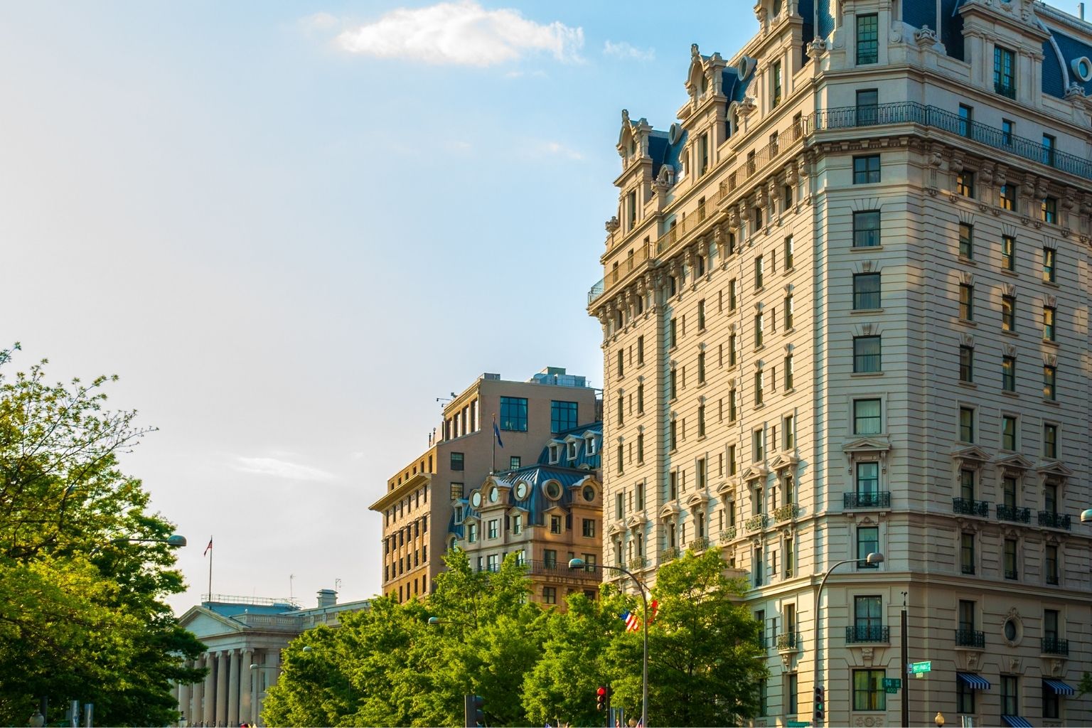 a group of buildings with trees