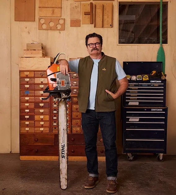 Nick Offerman performing live on stage during the Big Woodchuck Tour at Warner Theatre in Washington DC April 2026, stand-up comedy and storytelling show in Penn Quarter