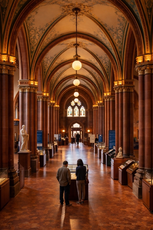 Interior of Smithsonian Castle Great Hall with restored Victorian design and arches