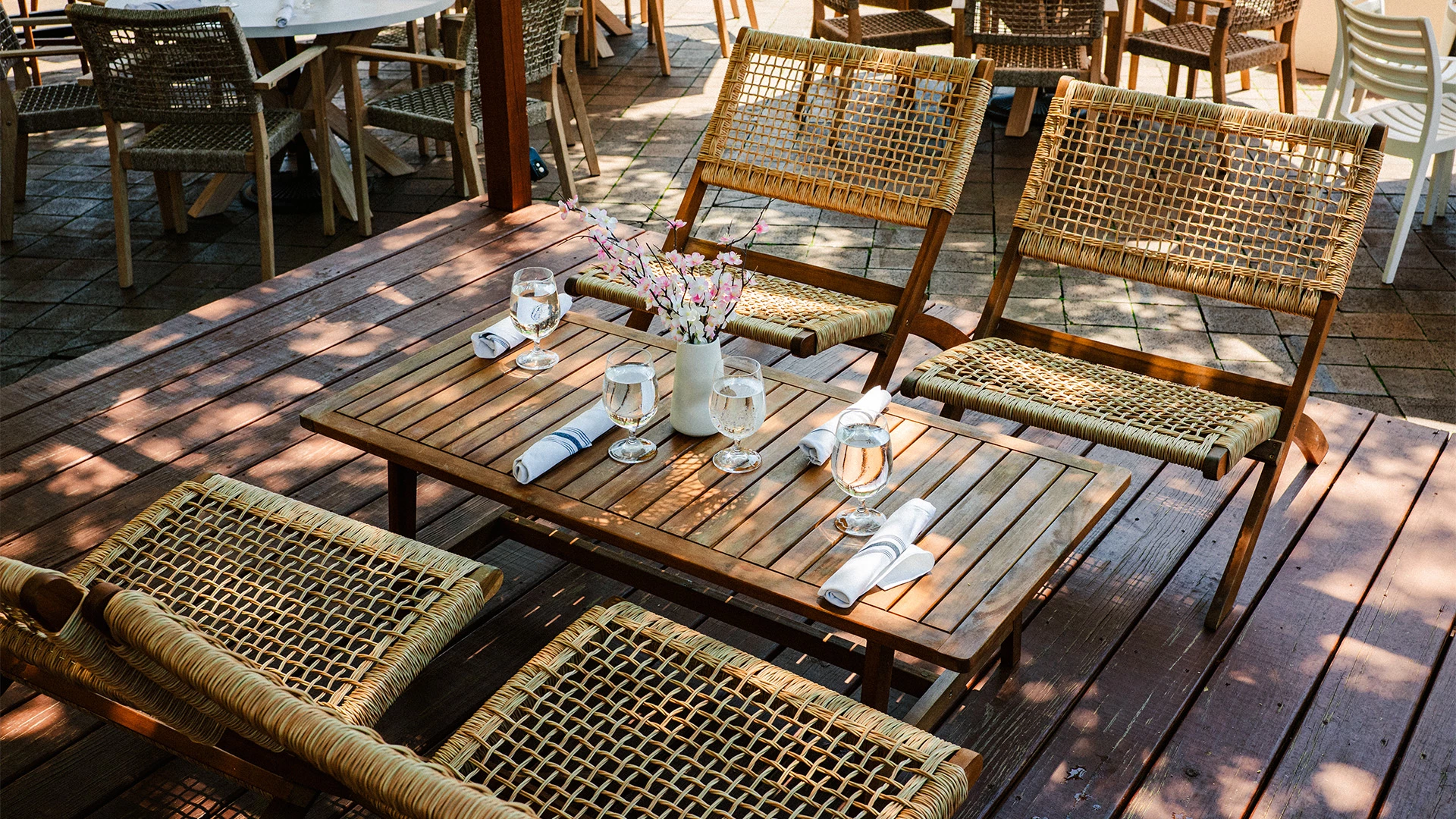 a table set up on a patio