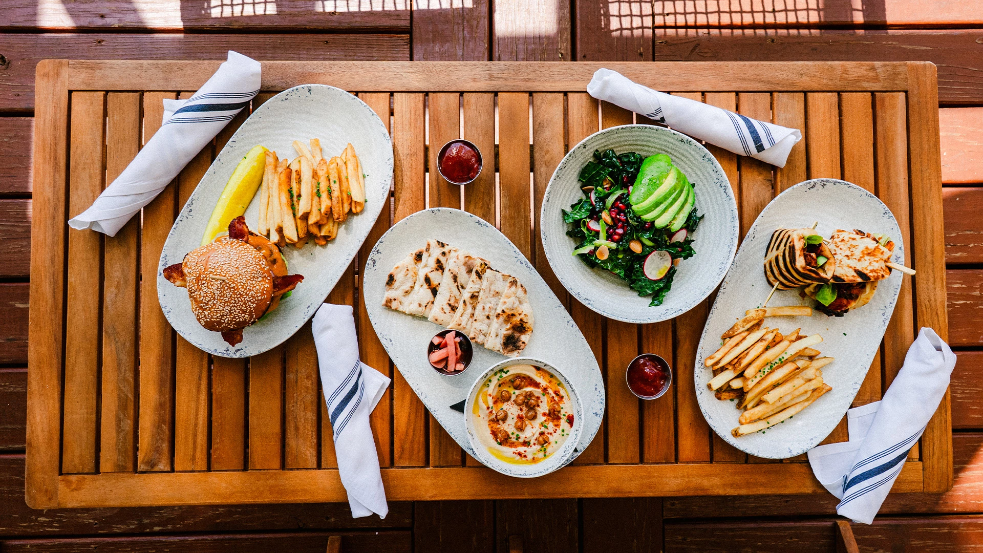 a table with plates of food