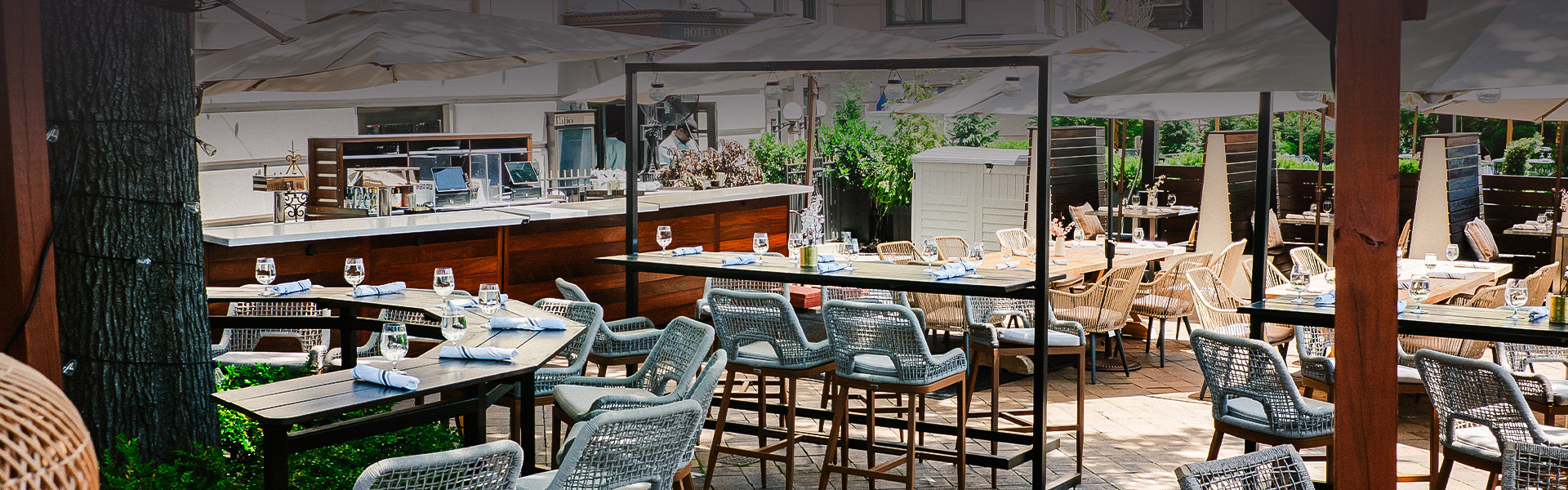 a table and chairs outside