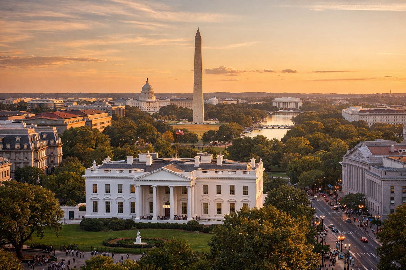 Things to do near the White House in Washington DC with landmarks and walkable attractions visible