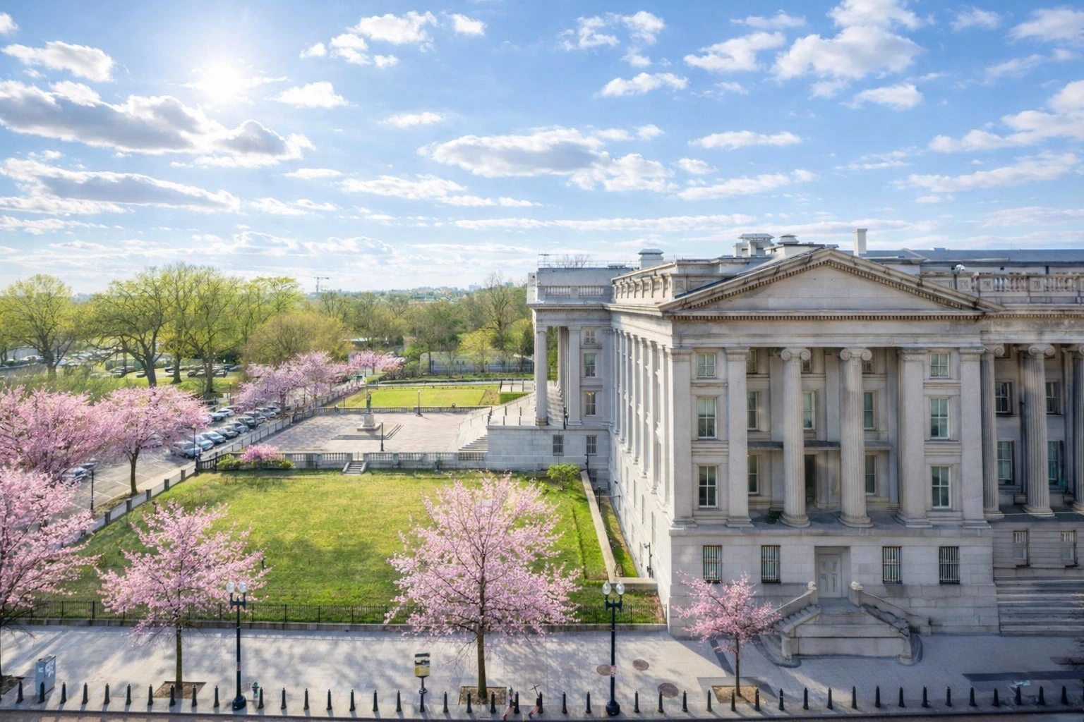 US Treasury Building on Pennsylvania Avenue in Washington DC near the White House and Hotel Washington