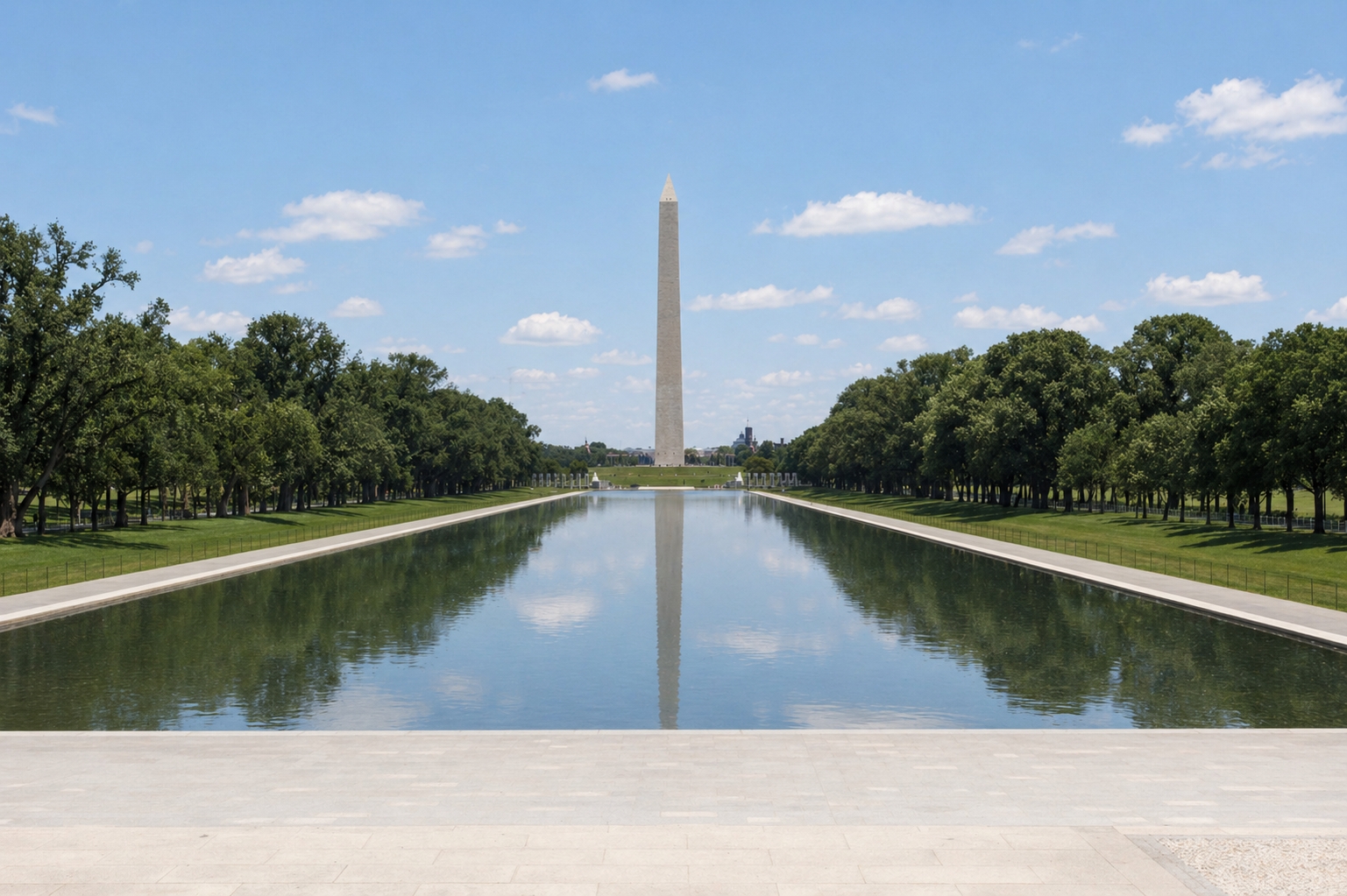 Lincoln Memorial Reflecting Pool area on the National Mall in Washington DC during the 2026 reopening and visitor access period