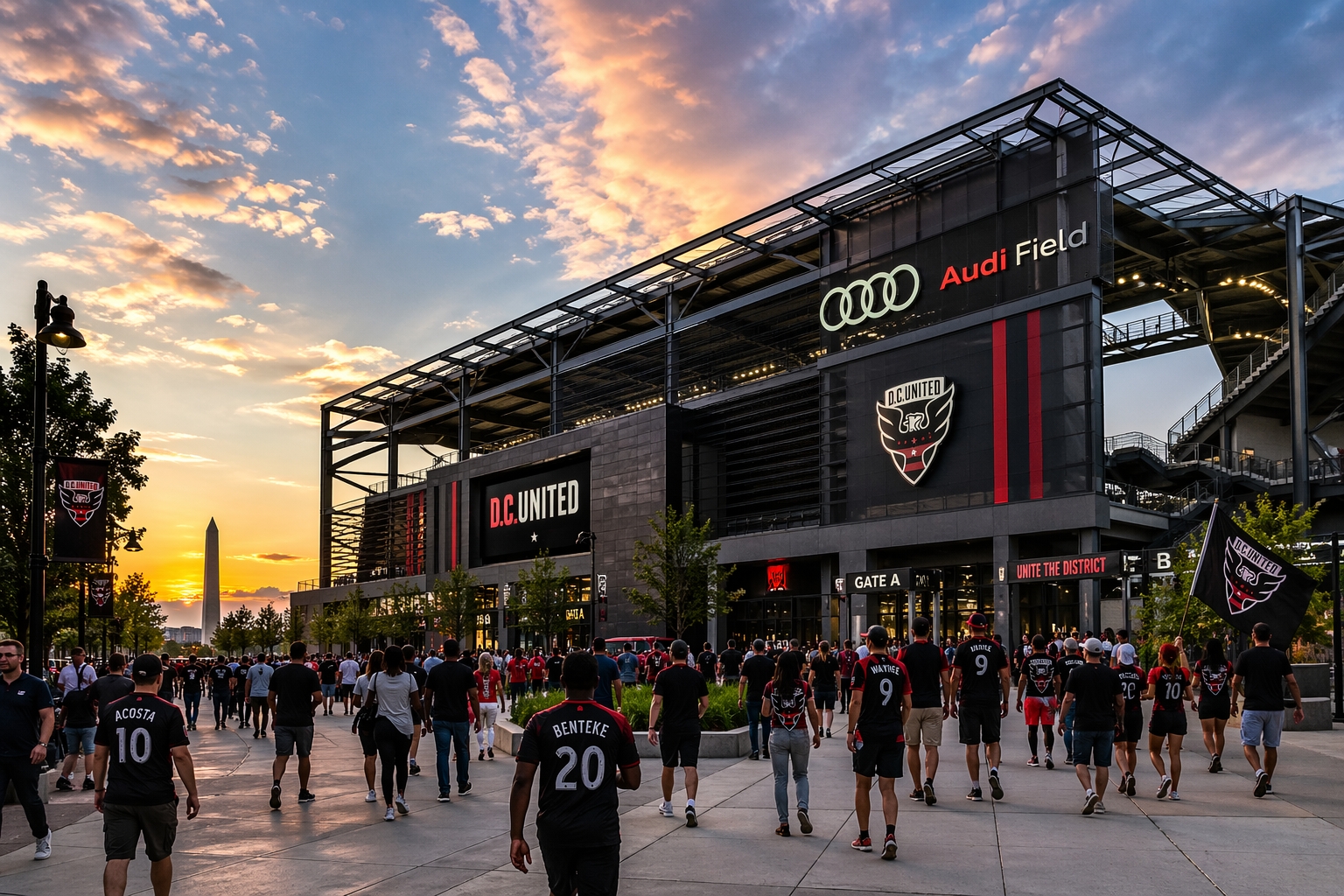 Fans arriving outside Audi Field in Washington, DC before a D.C. United match at the club’s home stadium