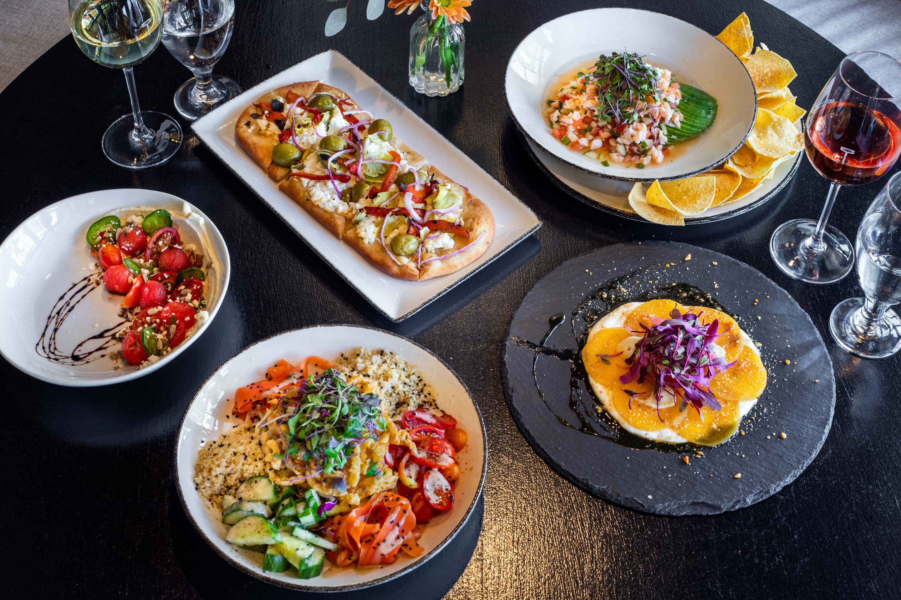 a table with plates of food