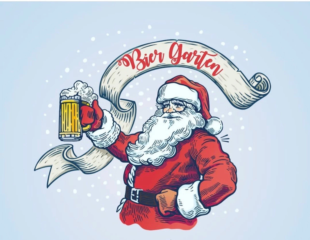 a cartoon of a santa claus holding a beer