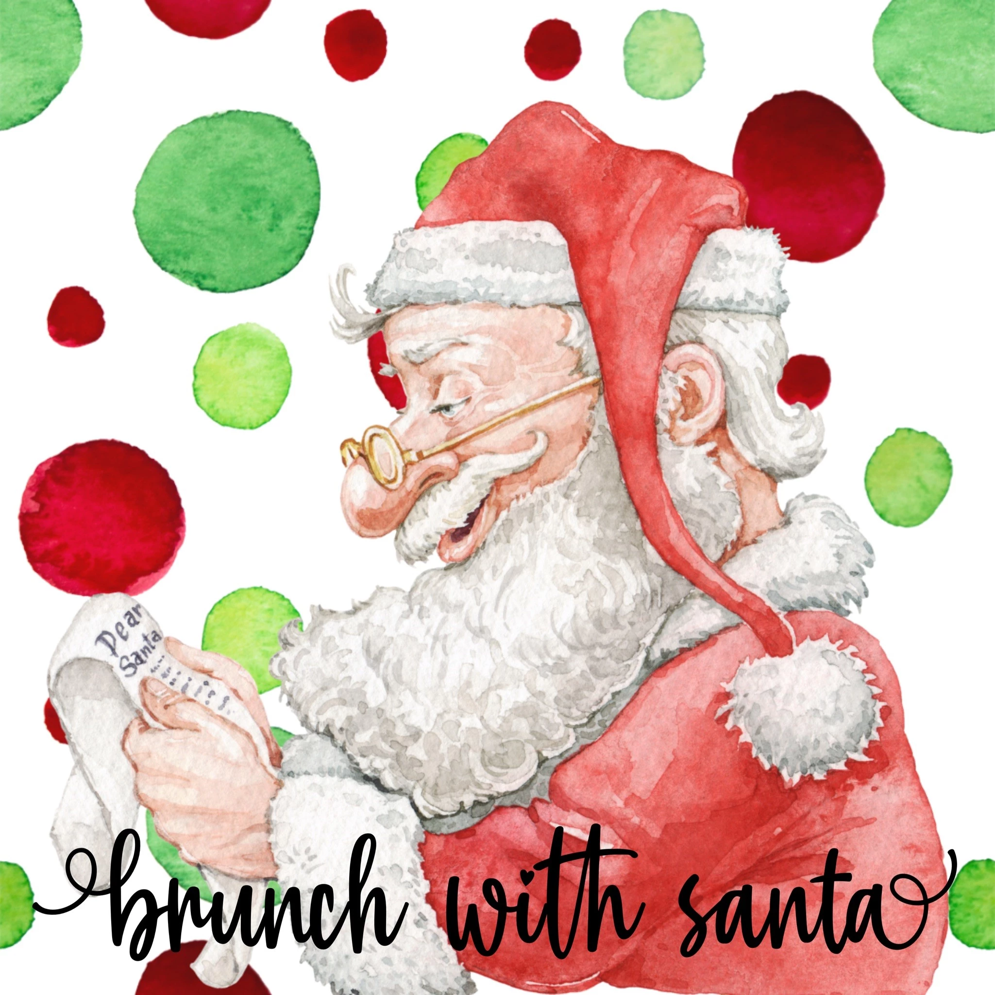 a watercolor of a santa reading a letter