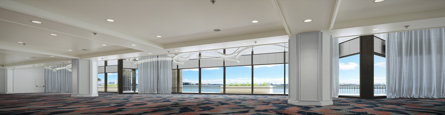 a room with large windows