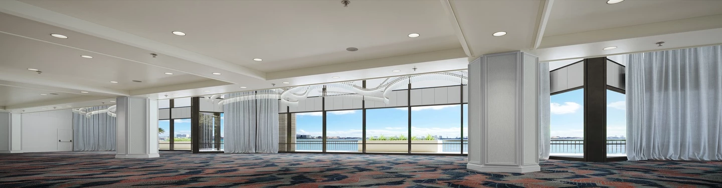 a room with large windows