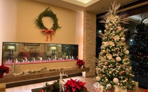 a christmas tree in a room