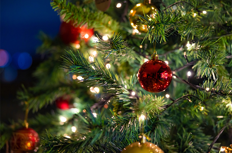 a christmas tree with ornaments and lights