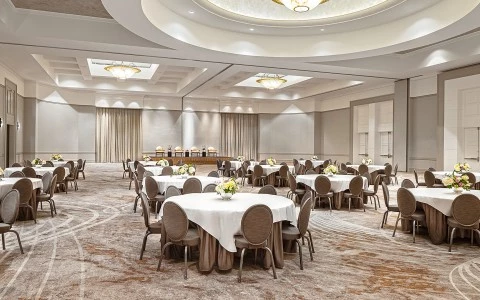 a room with tables and chairs