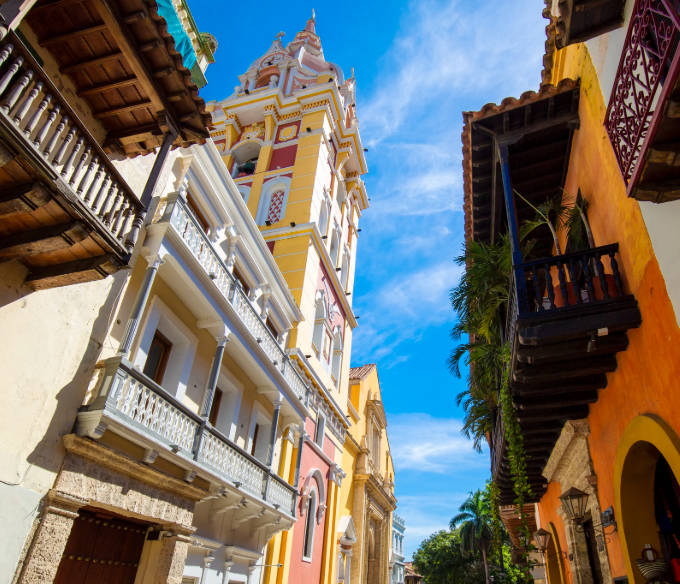 a street with colorful buildings
