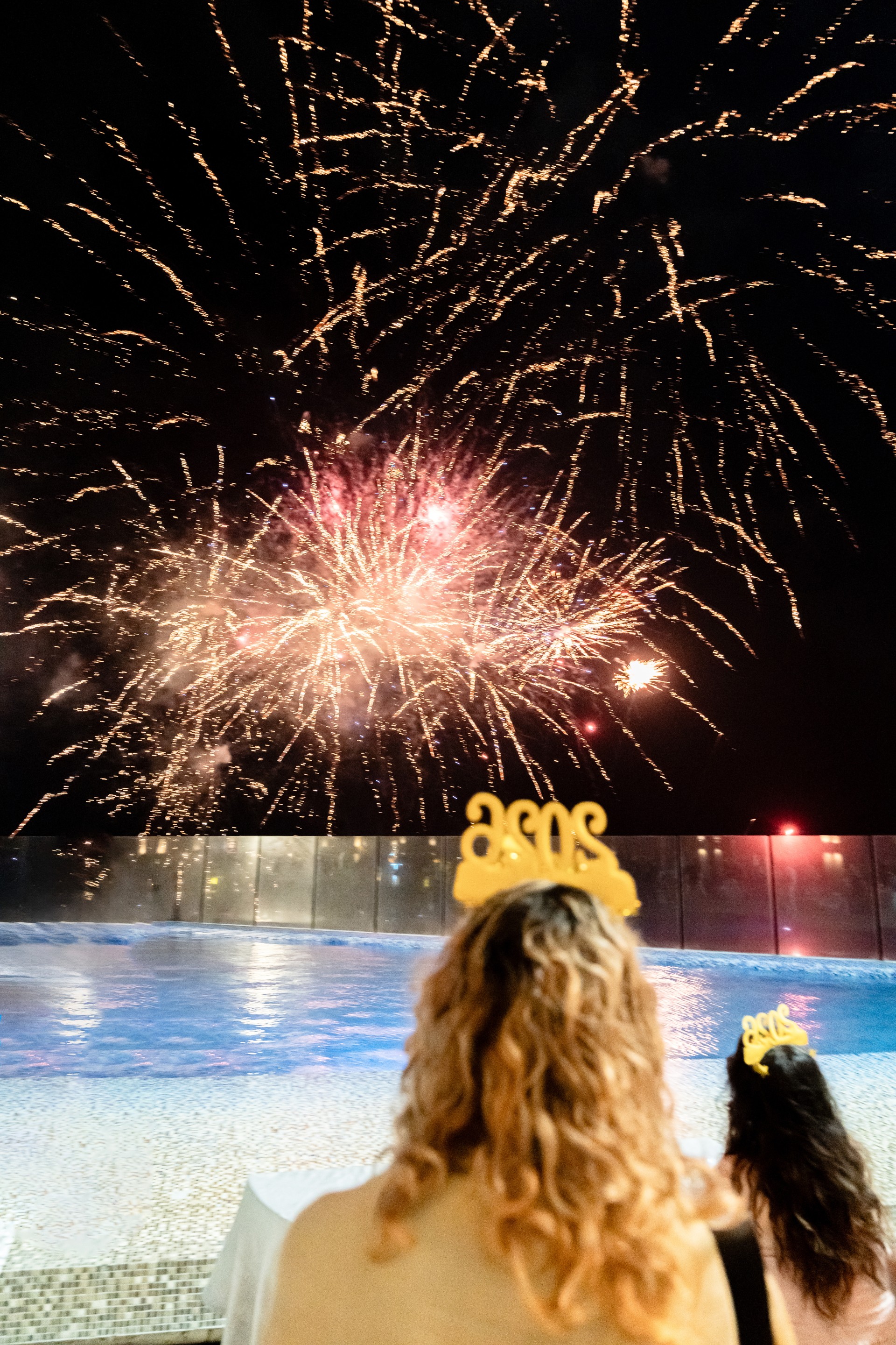 a group of people looking at fireworks