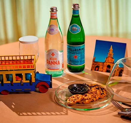 a table with food and drinks