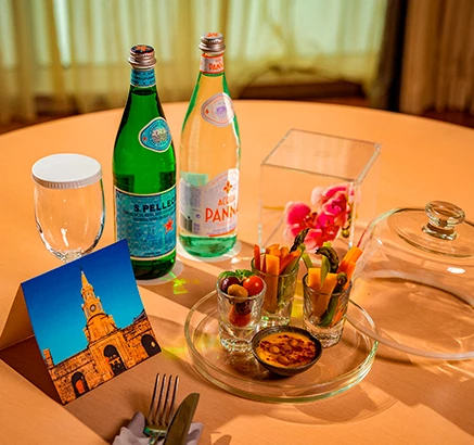 a table with food and drinks on it