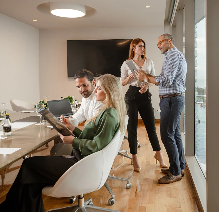 a group of people in an office