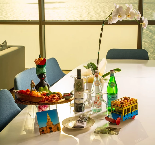 a table with food and drinks on it