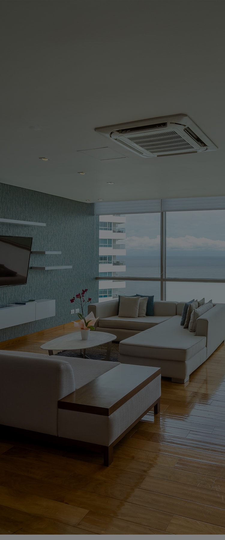 a living room with a large window