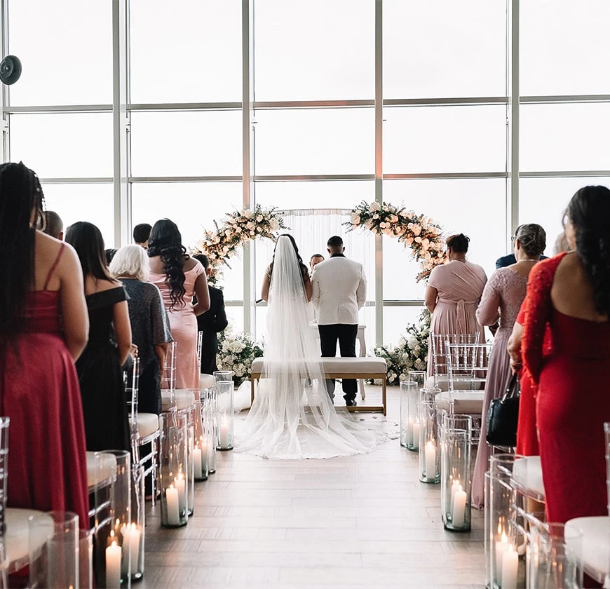 a wedding party in a room