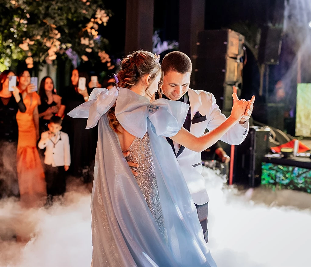 a man and woman dancing