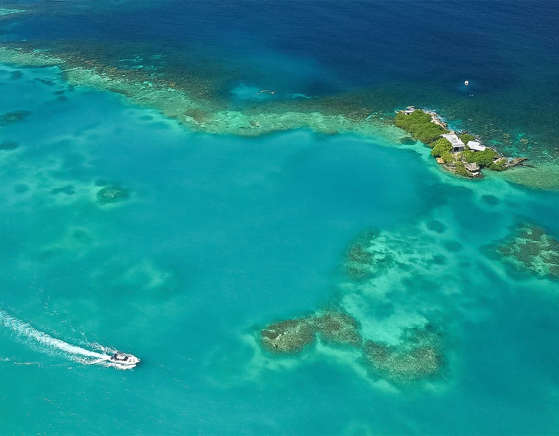 an aerial view of a small island