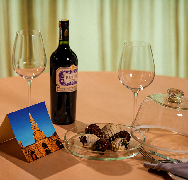 a table with wine and food