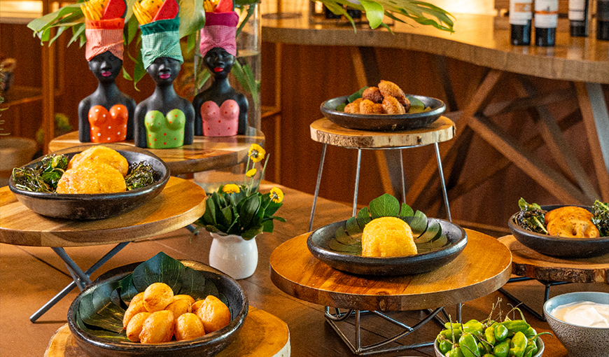 a table with plates of food