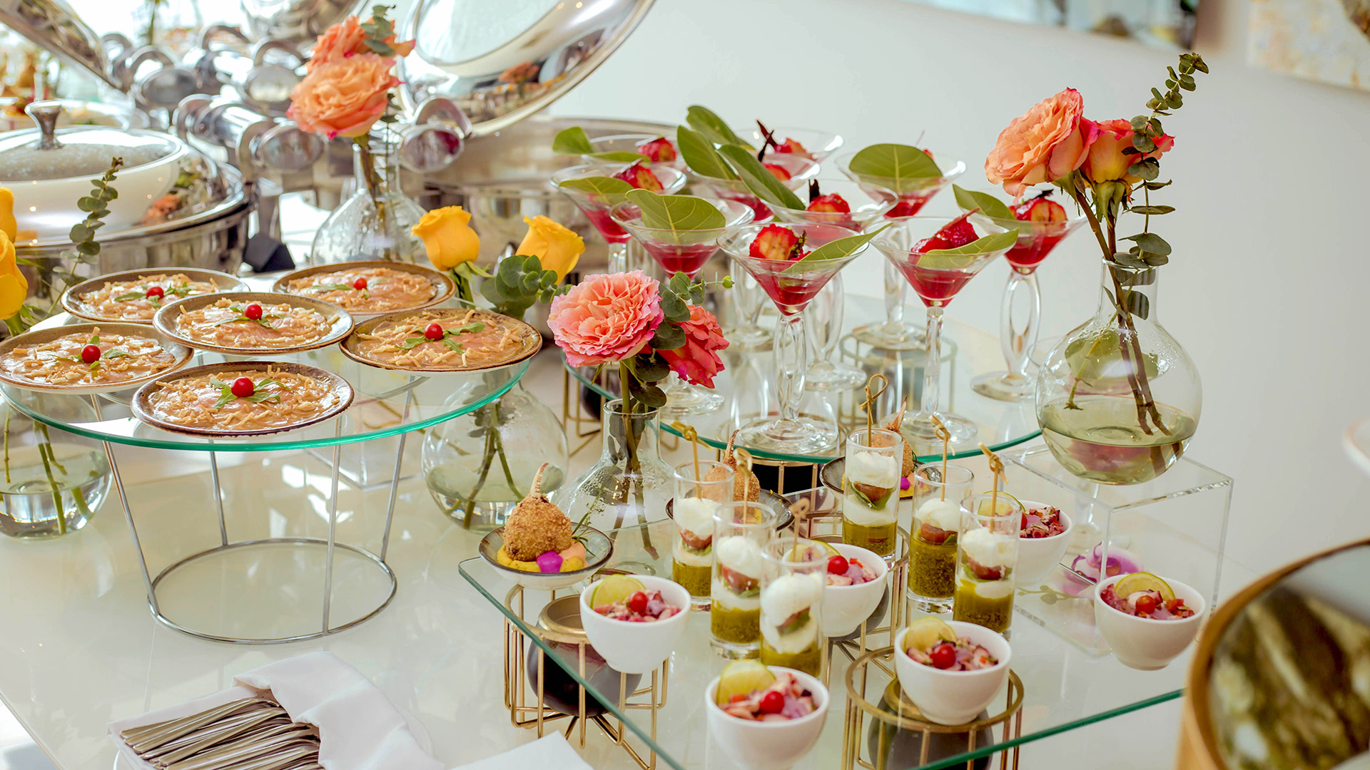 a table with different food items