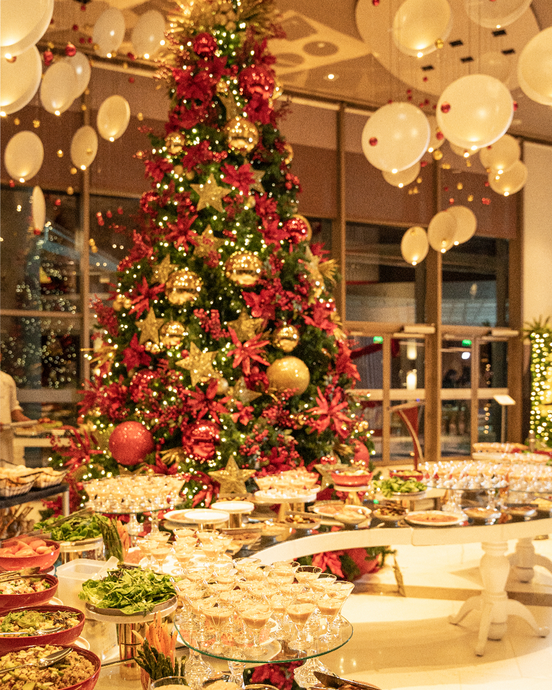 a christmas tree with food on a table